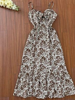 Floral Rayon linen Slip Dress Women's Spaghetti Strap Midi size L